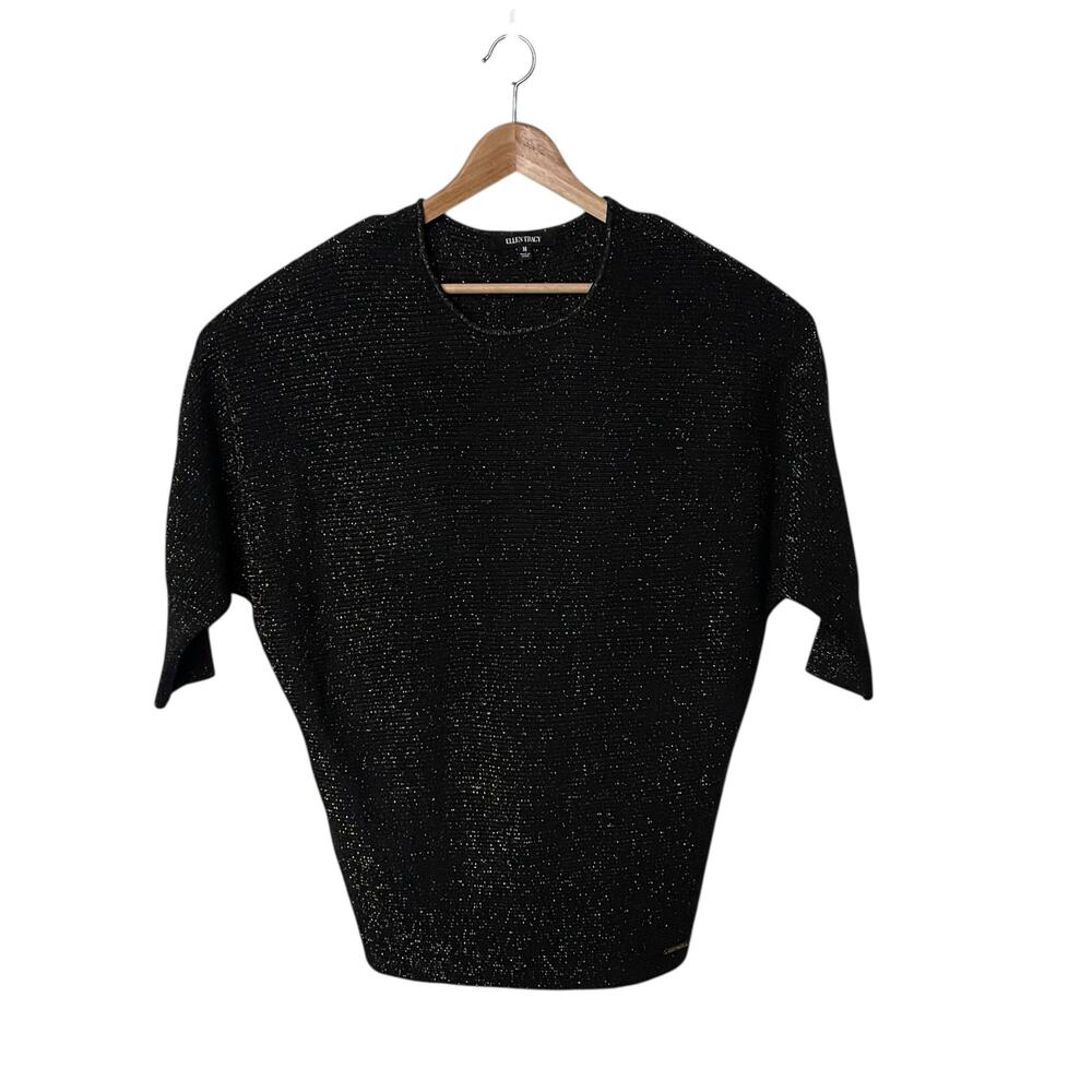 Ellen Tracy Metallic Dolman Sleeve Pullover Sweater M Black Whimsygoth Witchy